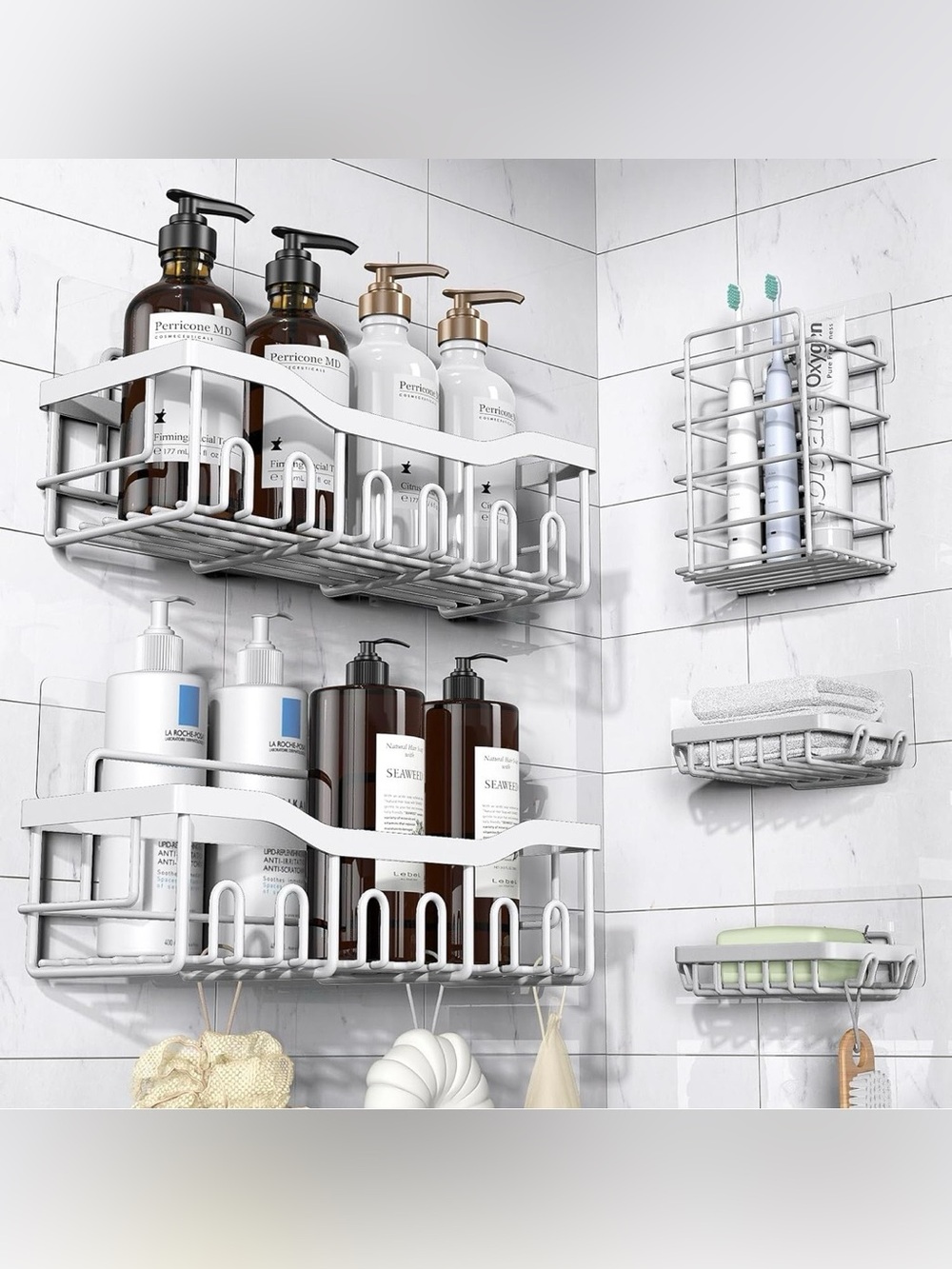 Shower Caddy 5 Pack,Adhesive Shower Organizer for Bathroom